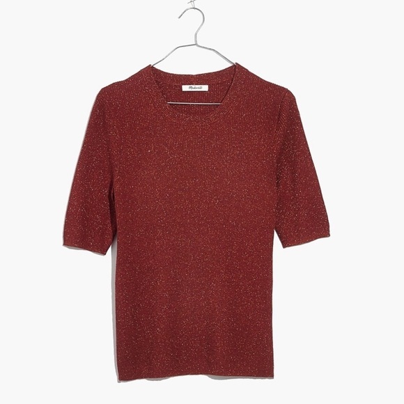 NWT Madewell Evening Sparkle Burnt Orange Ribbed Sweater Short Sleeve Top Small - Picture 2 of 13